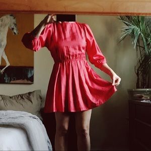 90s Pink silky 3/4 sleeve a-line dress